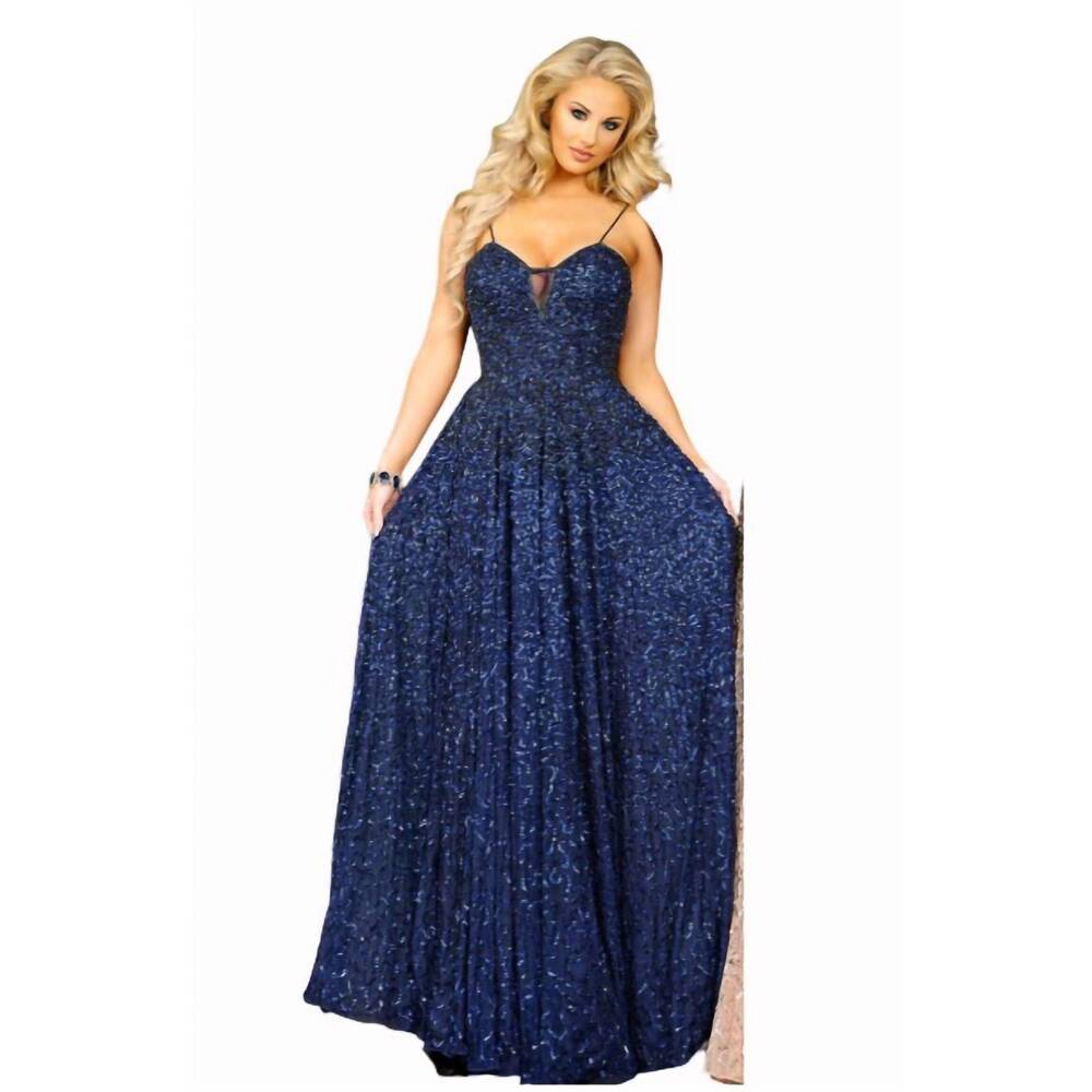 NEW KARISHMA CREATIONS beaded tulle prom dress in navy